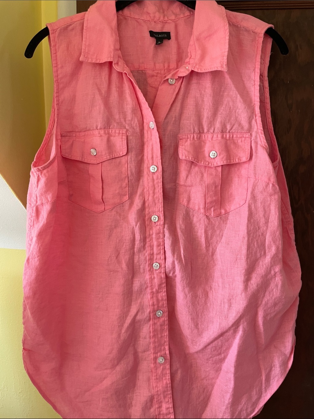 Talbots Pink Sleeveless Button-Front Linen Shirt